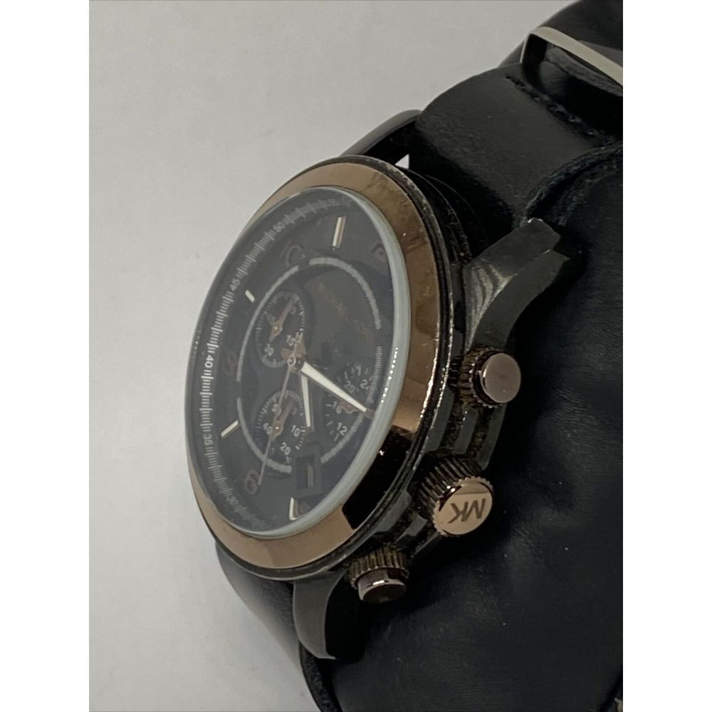 Michael Kors MK8266 Men's Black Leather Analog Dial Quartz Genuine Watch EY690 - Picture 4 of 12